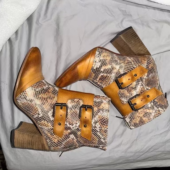 Freebird by Steven Shoes - Freebird by Steven Tan and Brown Snakeskin Heeled Boots